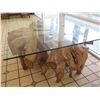 Image 8 : Square Coffee Table w/ Glass Top & Natural Wood Base 50"x48"x19"H