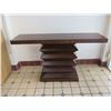 Image 2 : Long Wooden Console Table w/ Ridged Pedestal Base, Glass Top 59" x 16" x 34"H (see scratch)
