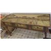 Image 1 : Very Large Painted Wooden Table w/ Drawers & Decorative Pagoda Scene 74"x30"x40"H (1 leg disattached