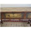 Image 8 : Very Large Painted Wooden Table w/ Drawers & Decorative Pagoda Scene 74"x30"x40"H (1 leg disattached