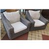 Image 1 : Qty 2 Oversized Synthetic Woven Chairs w/ White Cushion Seats 42" x 38" x 30"H