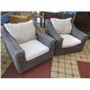 Image 2 : Qty 2 Oversized Synthetic Woven Chairs w/ White Cushion Seats 42" x 38" x 30"H