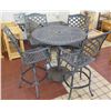 Image 1 : Bar-Height Iron Round Table 42"Dx41"H w/ Pedestal Base & 4 Chairs 50"H (some surface wear and tear)