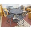 Image 2 : Bar-Height Iron Round Table 42"Dx41"H w/ Pedestal Base & 4 Chairs 50"H (some surface wear and tear)