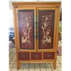 Image 1 : Tall Wooden Cabinet w/ Double Doors, 3 Drawers w/ Inlaid Detail 41" x 21" x 67"H