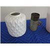 Image 2 : White Ceramic Vase, Glazed 6" Vase w/ Handle & Opaque Pink Glass Vase