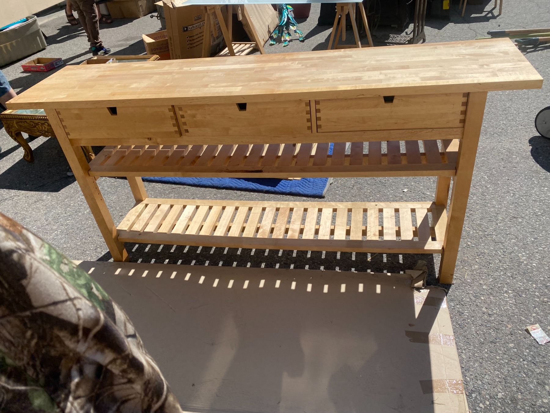 Wood work table 74" x 16 34 Deep 35.5 tall