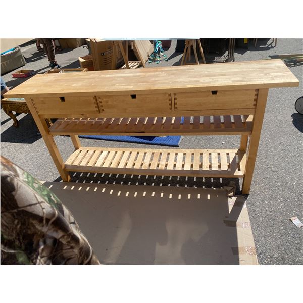 Wood work table 74  x 16 3:4 Deep 35.5 tall