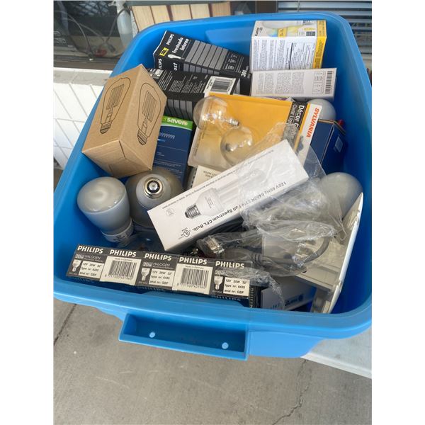 Bin assorted light bulbs