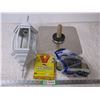 Image 1 : Outside Lamp, Respirator, Mouse Traps, and drywall tool