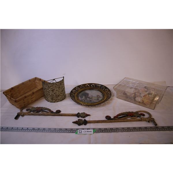 Sea Shells, Basket, Brass Plate and Assorted Items