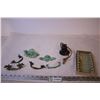 Image 1 : Glass Slides Painted with Flowers, Door Hardware, and a Bell