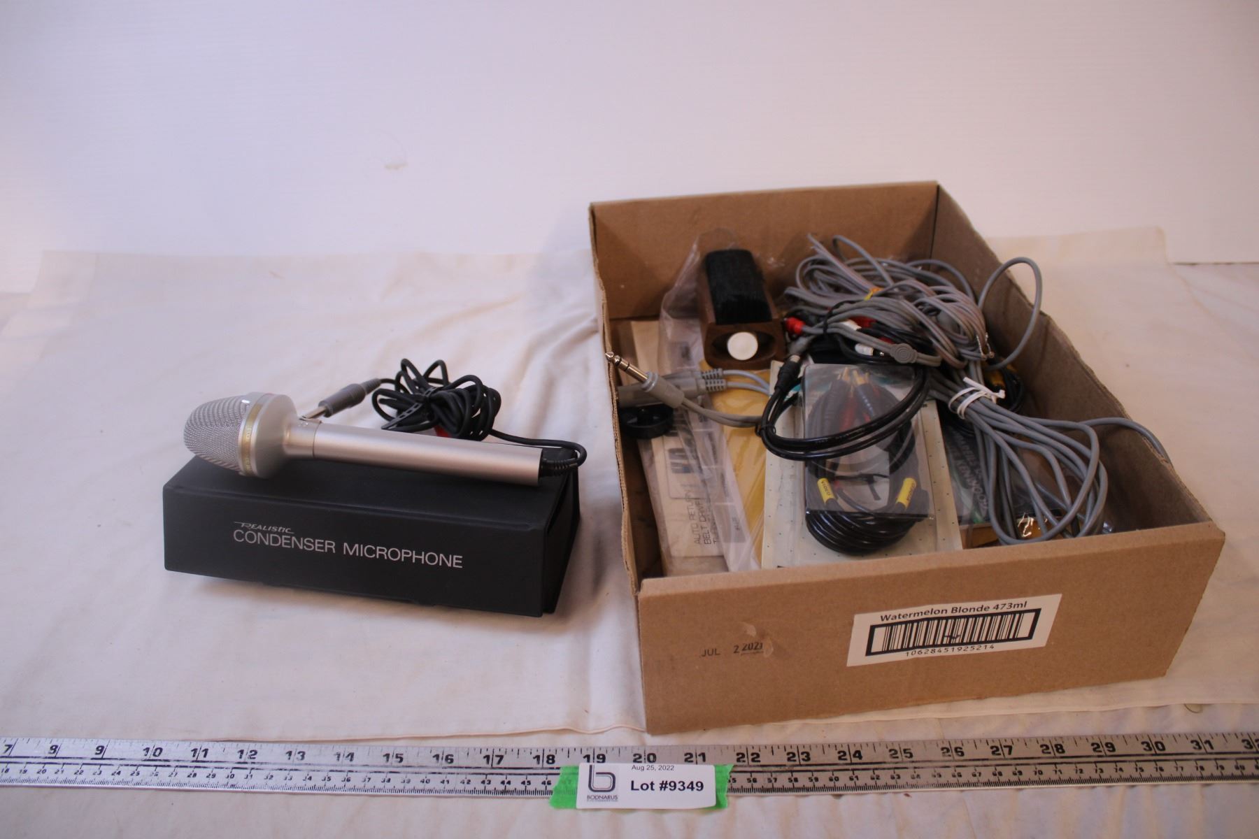 Realistic Condenser Microphone + Box of Assorted AV Items