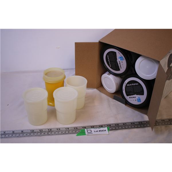 (4) Plastic Tumblers + Box of (8) Yogurt Containers