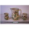 Image 1 : Pottery Pitcher and (2) Matching Cups