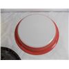 Image 2 : (2) Pyrex Pie Plates, Enamel Pie Plate, Holder