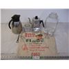Robin Hood Flour Bag, Co-op salt/pepper, glass and coffee/tea pots
