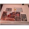 (4) tin signs (1) wooden