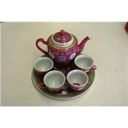 Oriental Tea Set -Tray - 4 cups - Tea Pot 7" -