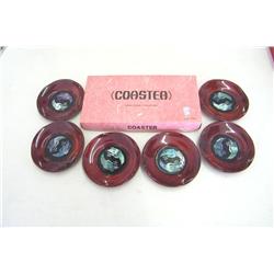 Set of 6 Coasters-Mother Of Pearl & Lacquer 4.5" W