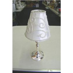 Silver Plate Candle Lamp With Beaded Shade 12"