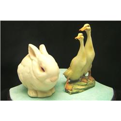 2 Bisque Figures (1) Two Ducks 5" (2) Cylis 3.5"