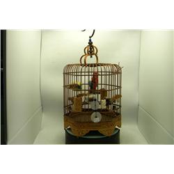 Oriental Carved Wood Bird Cage 13" H