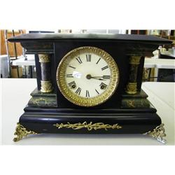 Black Mantle Clock w/Brass Trim 14" W x 10.5" H -