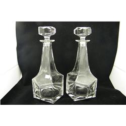 Pair Matching Clear Liquor Decanters 11" H