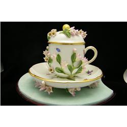 Porcelain Cup & 6 Footed Saucer - Marked By Crossed Swords