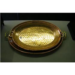 2 Copper Trays With Brass Handles -
