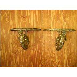 Pair Metal Cherub Sconces With 1 Marble Top -