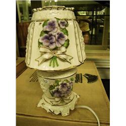 Ceramic Lamp With Purple Flowers - 11" H