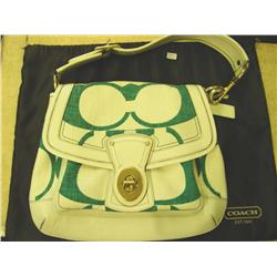 Coach Purse Cream And Dark Green With Storage Bag
