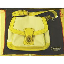 Coach Purse Cream & Lime Green With Storage Bag