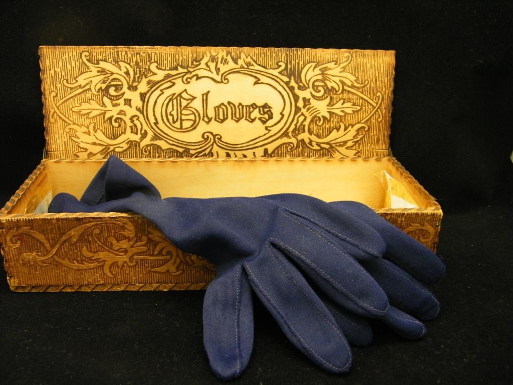 Antique Glove Box With Gloves 10" Long