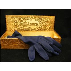 Antique Glove Box With Gloves - 10" Long