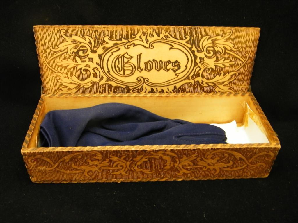 Antique Glove Box With Gloves 10" Long
