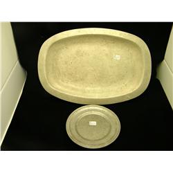 14" Long Pewter Tray And 6" Plate