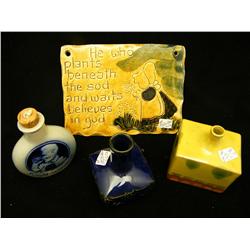 Old 6.5" Plaque, German Snuff Bottle & 2 Ink Wells
