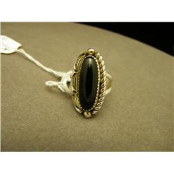 Onyx And Sterling Navajo Ring - Size 9 - Signed LM
