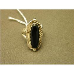 Onyx And Sterling Navajo Ring - Size 8