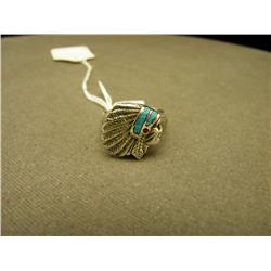 Turquoise & Sterling Navajo Ring- Indian Head -10