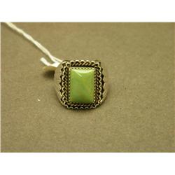Green Turquoise & Sterling Navajo Ring-925-Sz 6.5