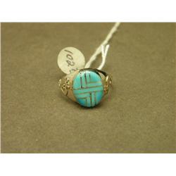 Zuni Inlay Turquoise And Sterling Ring-Size 10.5 -
