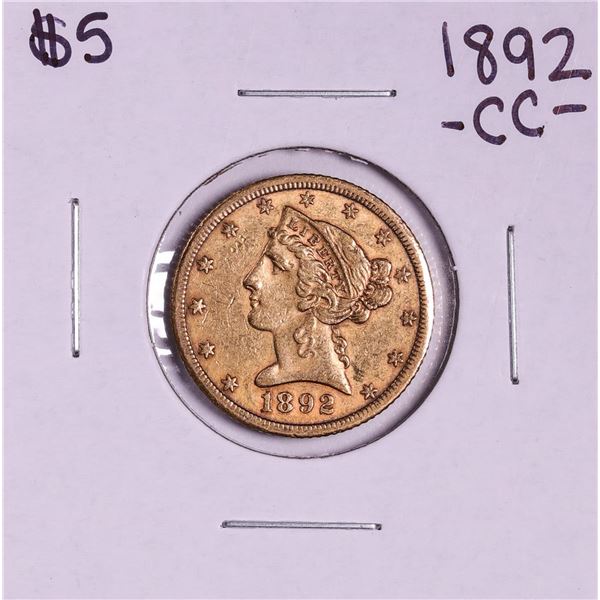 1892-CC $5 Liberty Head Half Eagle Gold Coin