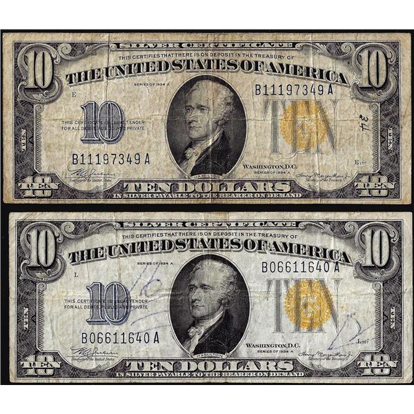 Lot of (2) 1934A $10 North Africa WWII Emergency Issue Silver Certificate Notes