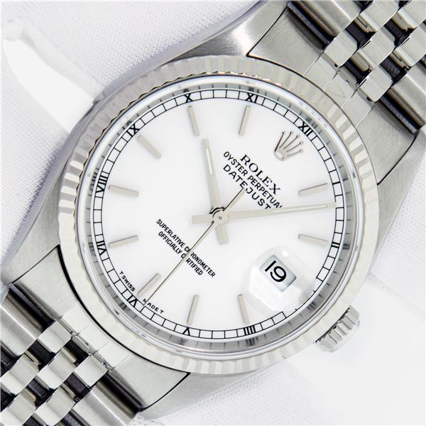 Rolex Men's Stainless Steel White Index Datejust Watch