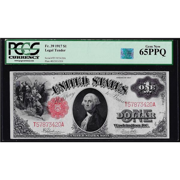 1917 $1 Legal Tender Note PCGS Gem New 65PPQ