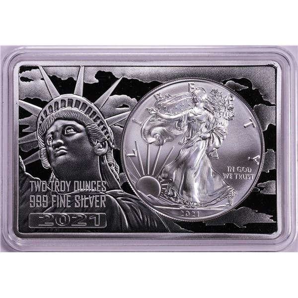 2021 Type 1 $1 American Silver Eagle Coin & 2oz Silver Bar Set